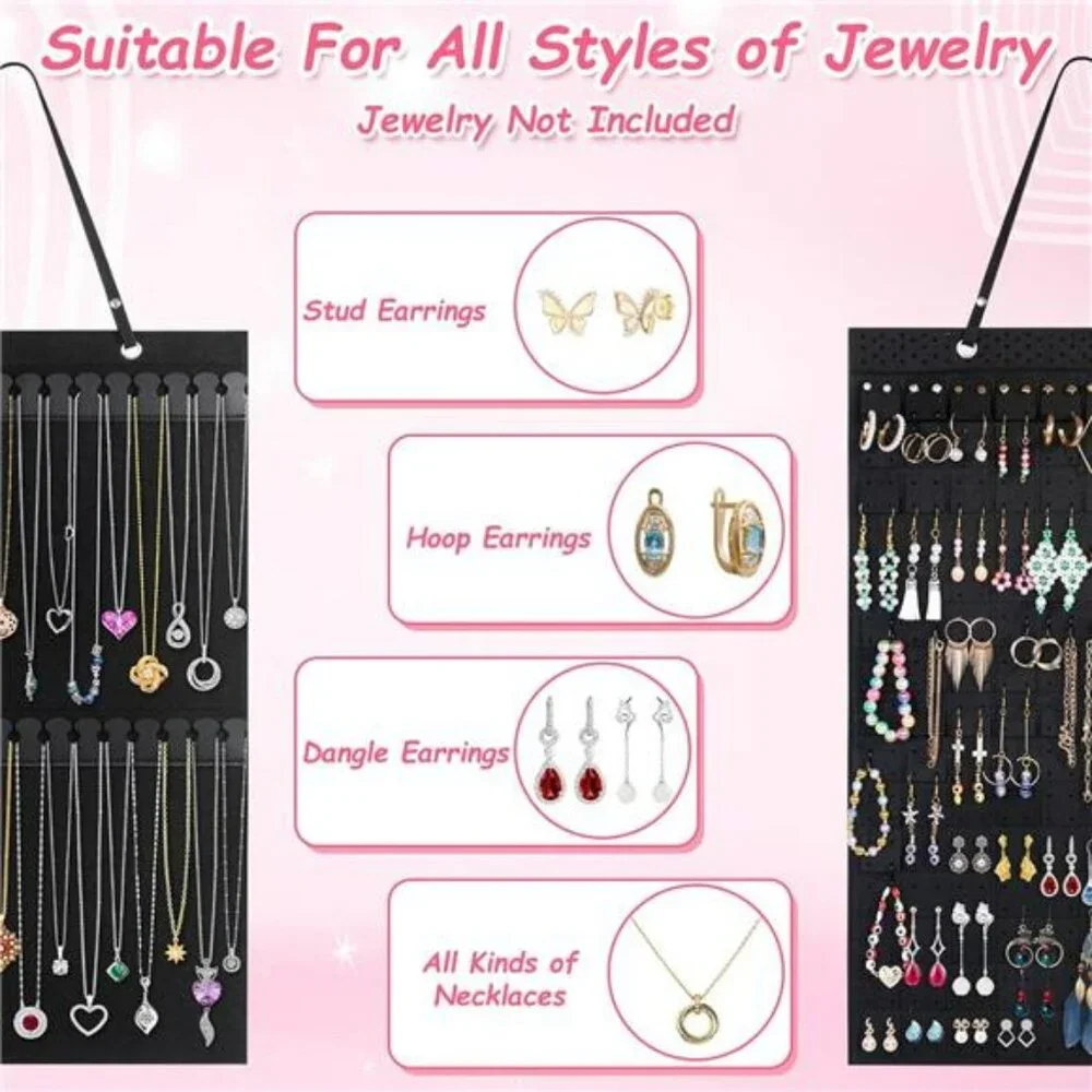 2 PC Jewelry Organizer Storage Hanging Holder Display Earrings Necklace Bracelet